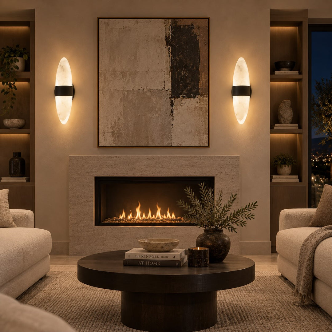 Modern Snowflake Alabaster LED Wall Sconce with Black Stainless Steel Frame