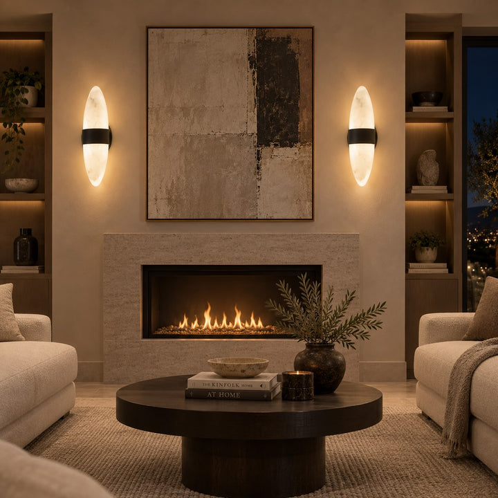 Modern Snowflake Alabaster LED Wall Sconce with Black Stainless Steel Frame