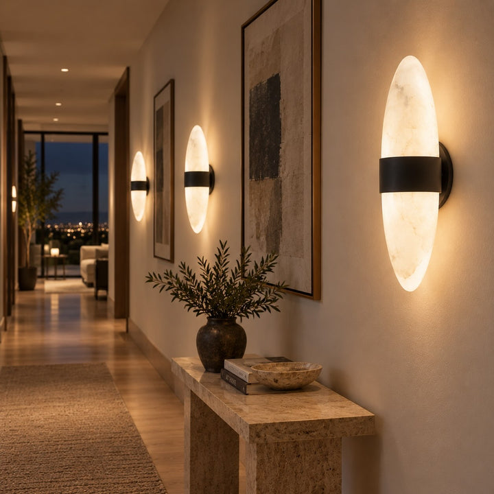 Modern Snowflake Alabaster LED Wall Sconce with Black Stainless Steel Frame
