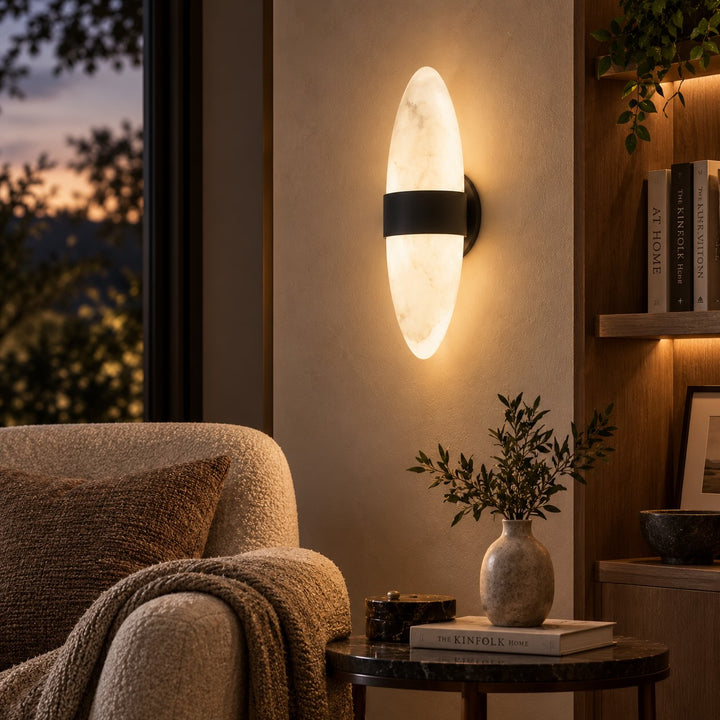 Modern Snowflake Alabaster LED Wall Sconce with Black Stainless Steel Frame