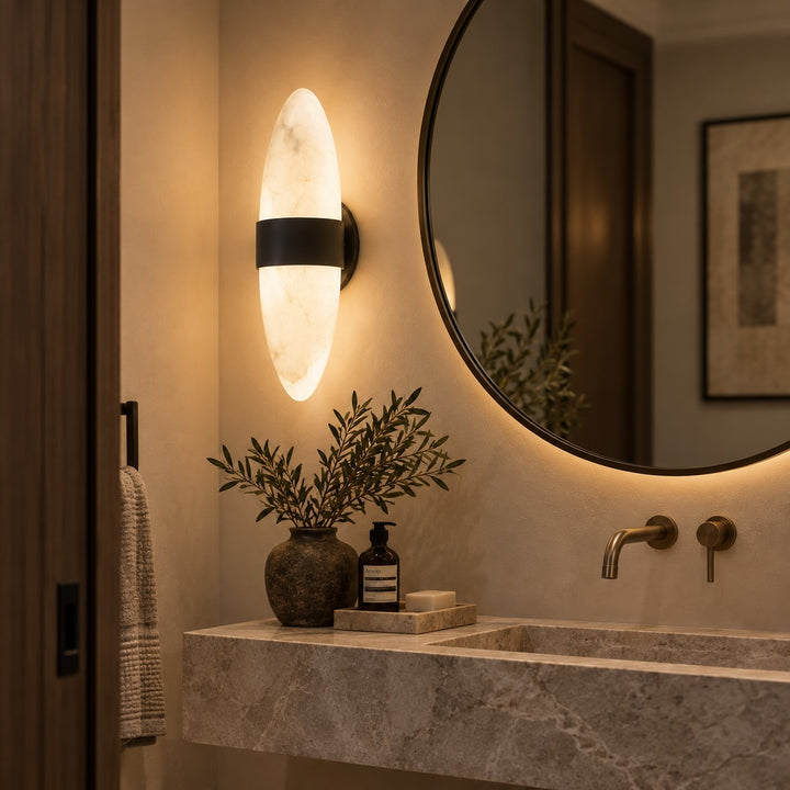 Modern Snowflake Alabaster LED Wall Sconce with Black Stainless Steel Frame