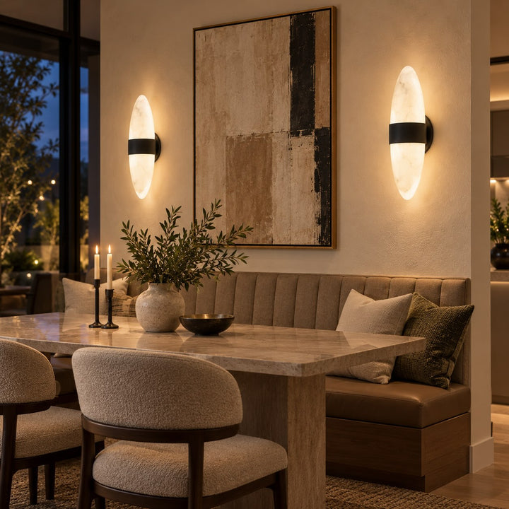 Modern Snowflake Alabaster LED Wall Sconce with Black Stainless Steel Frame