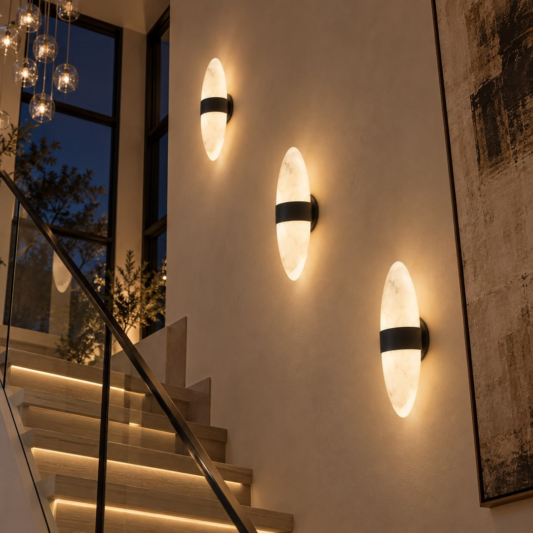Modern Snowflake Alabaster LED Wall Sconce with Black Stainless Steel Frame