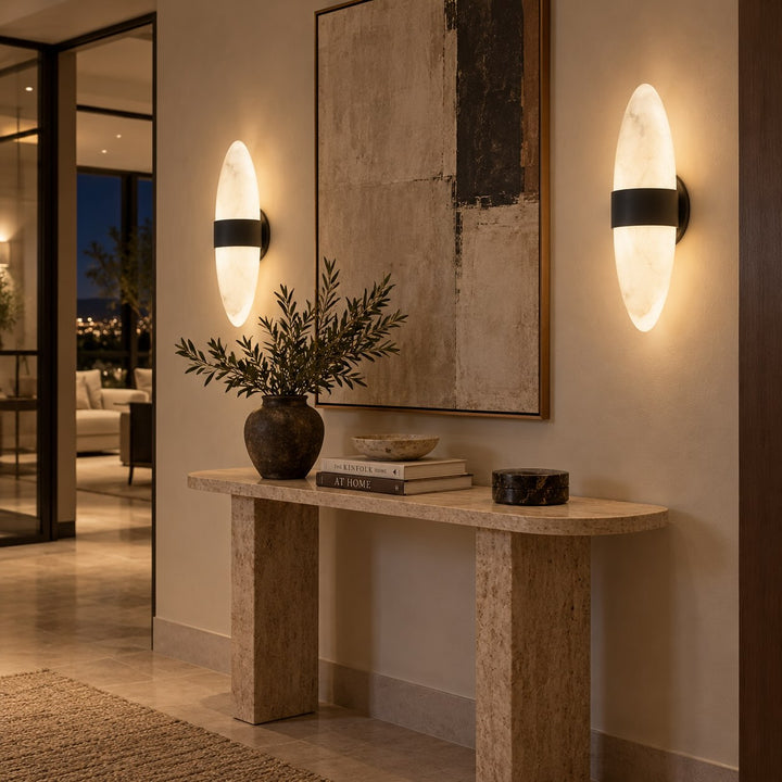 Modern Snowflake Alabaster LED Wall Sconce with Black Stainless Steel Frame