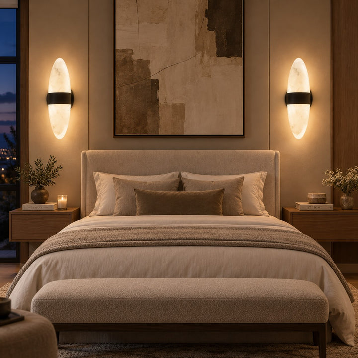 Modern Snowflake Alabaster LED Wall Sconce with Black Stainless Steel Frame