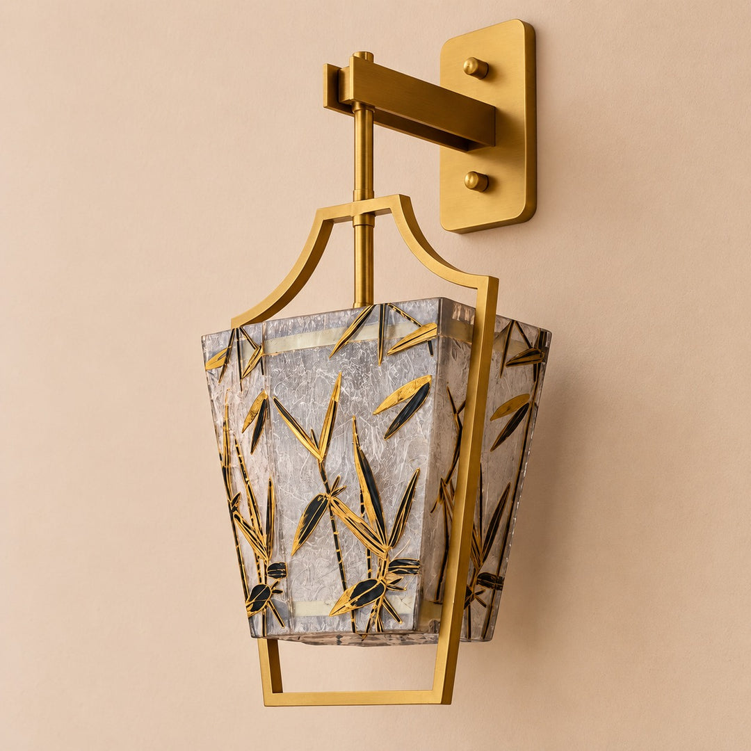 Natural Brass Textured Glass Wall Sconce – Decorative Interior Wall Light