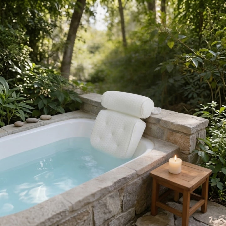 Ergonomic Bath Pillow with Suction Cups Made of Durable 3D Mesh for Comfortable Soaking and Neck Support