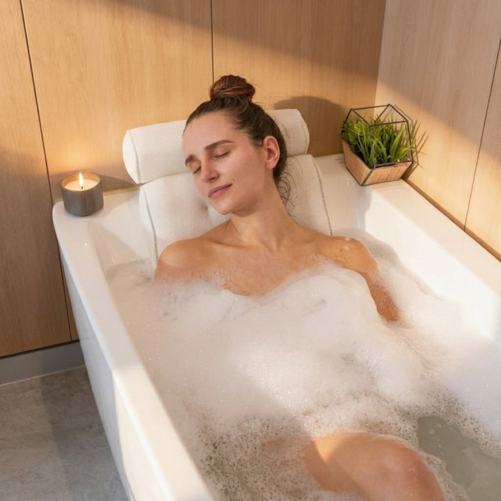 Ergonomic Bath Pillow with Suction Cups Made of Durable 3D Mesh for Comfortable Soaking and Neck Support