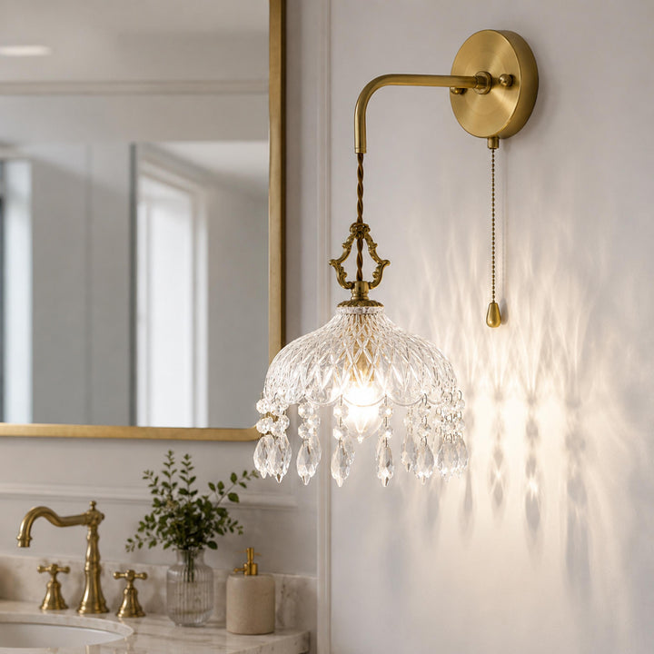 Vintage-Inspired Wall Light Copper Wall Sconce with Intricate Glass Design LED 90-260V