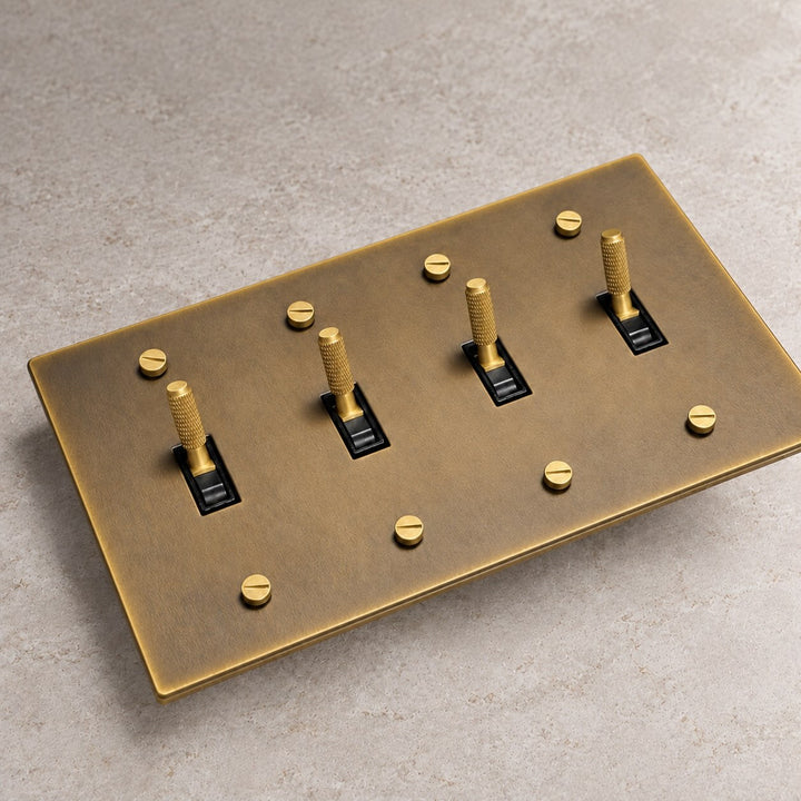 Solid Brass Toggle Light Switch – 3-Way, 1–4 Gang