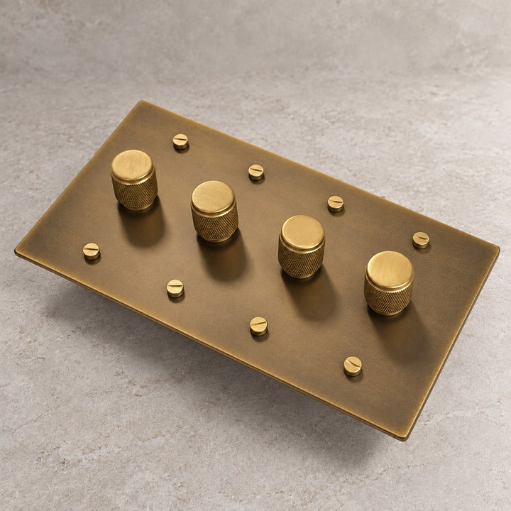 Solid Brass 3-Way Rotary Dimmer Light Switch – 1–4 Gang