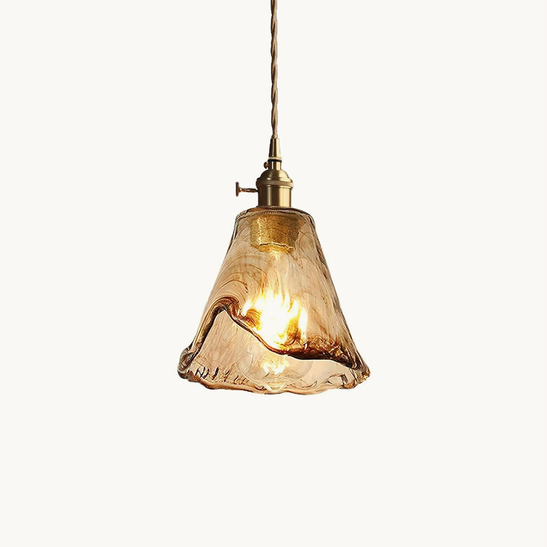 Vintage Brass Pendant Light with Adjustable Hanging Amber Glass Shade for Indoor Lighting 1