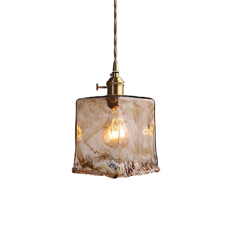 Vintage Brass Pendant Light with Adjustable Hanging Amber Glass Shade for Indoor Lighting 9