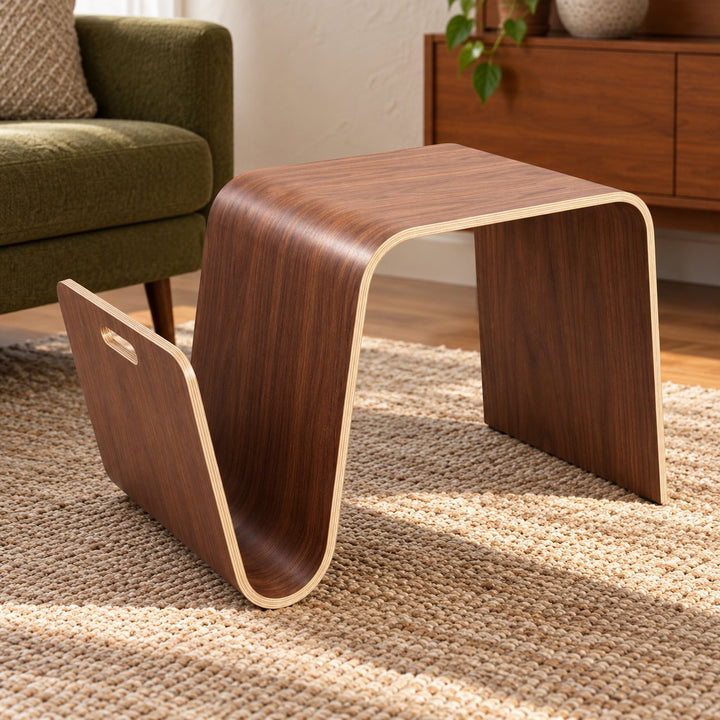 Modern Minimalist Side Table Solid Pine Wood N-Shape Design with Open Shelf for Small Spaces