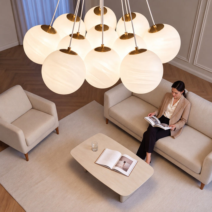 Modern Glass Chandelier Ceiling Light Hanging Metal Frame LED Compatible for Elegant Illumination