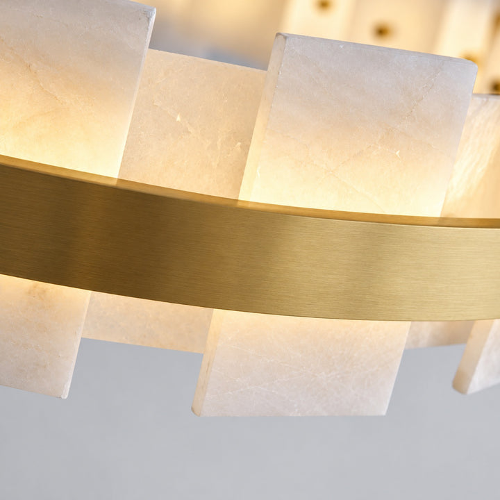 Modern Chandelier Hanging Light with Metal Frame and White Alabaster Panels Integrated LED