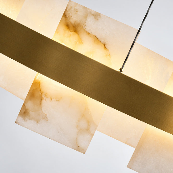 Modern Chandelier Hanging Light with Metal Frame and White Alabaster Panels Integrated LED