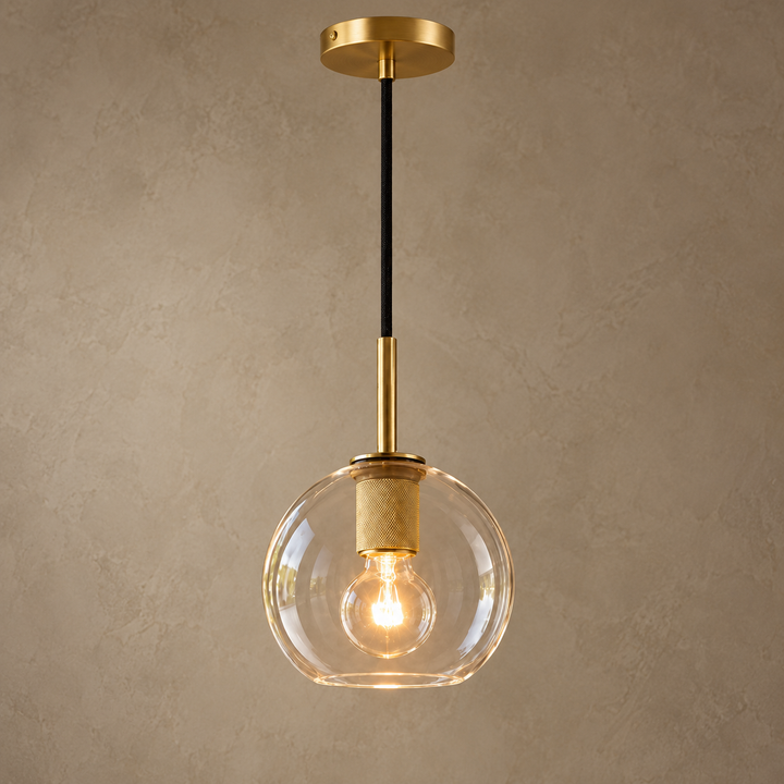 Modern Clear Glass Globe Pendant Light with Brass Finish – E27 Ceiling Light