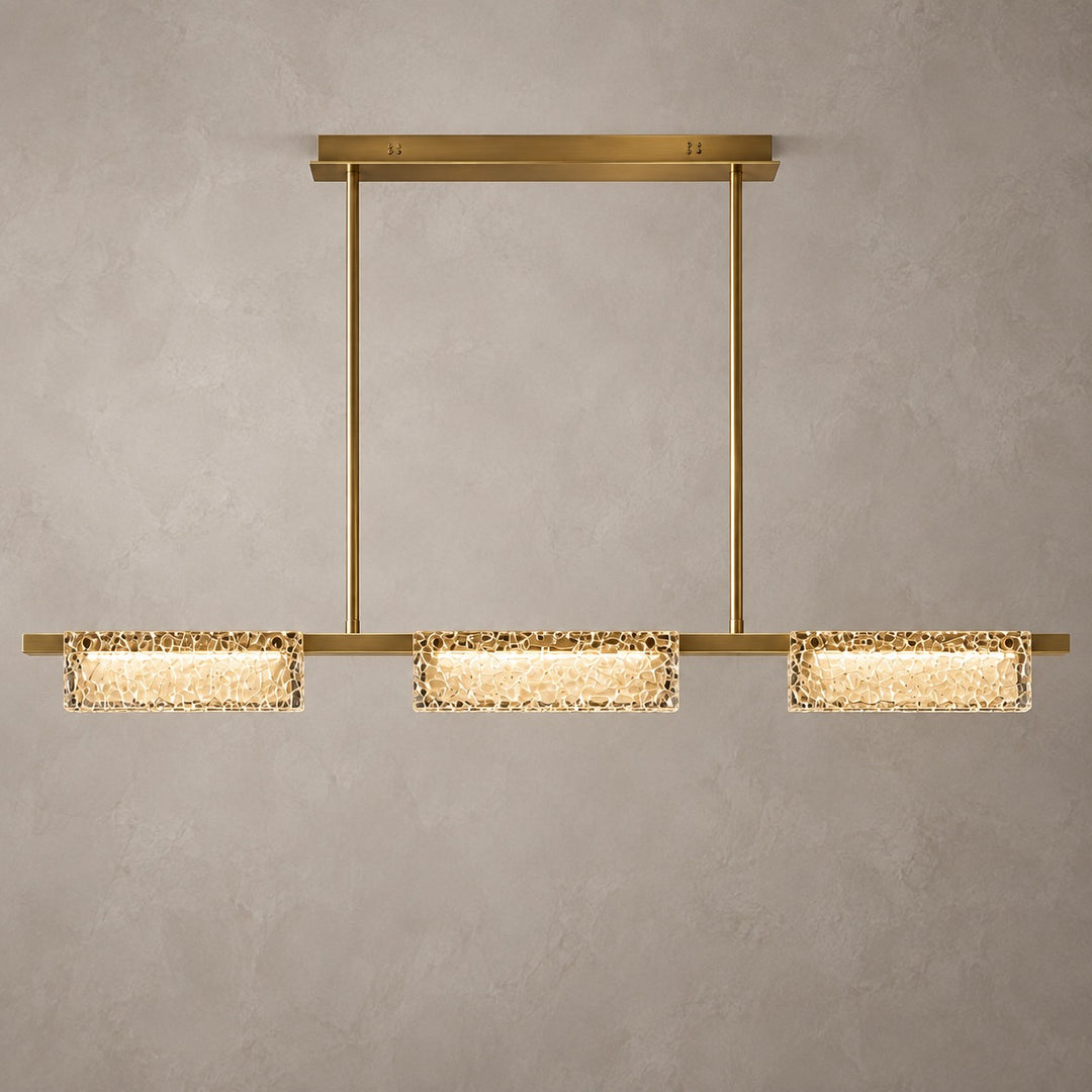 Modern 120cm Textured Glass Linear LED Pendant Light with Copper Frame