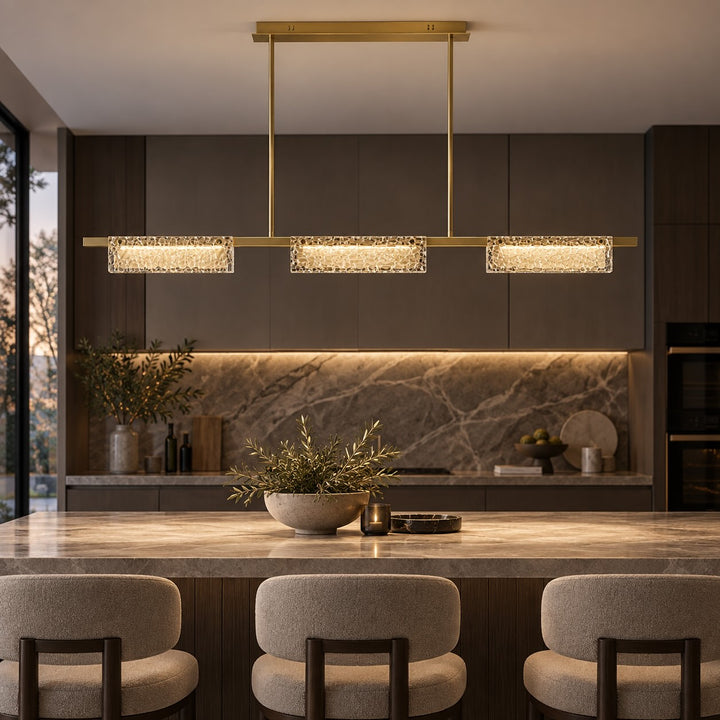 Modern 120cm Textured Glass Linear LED Pendant Light with Copper Frame