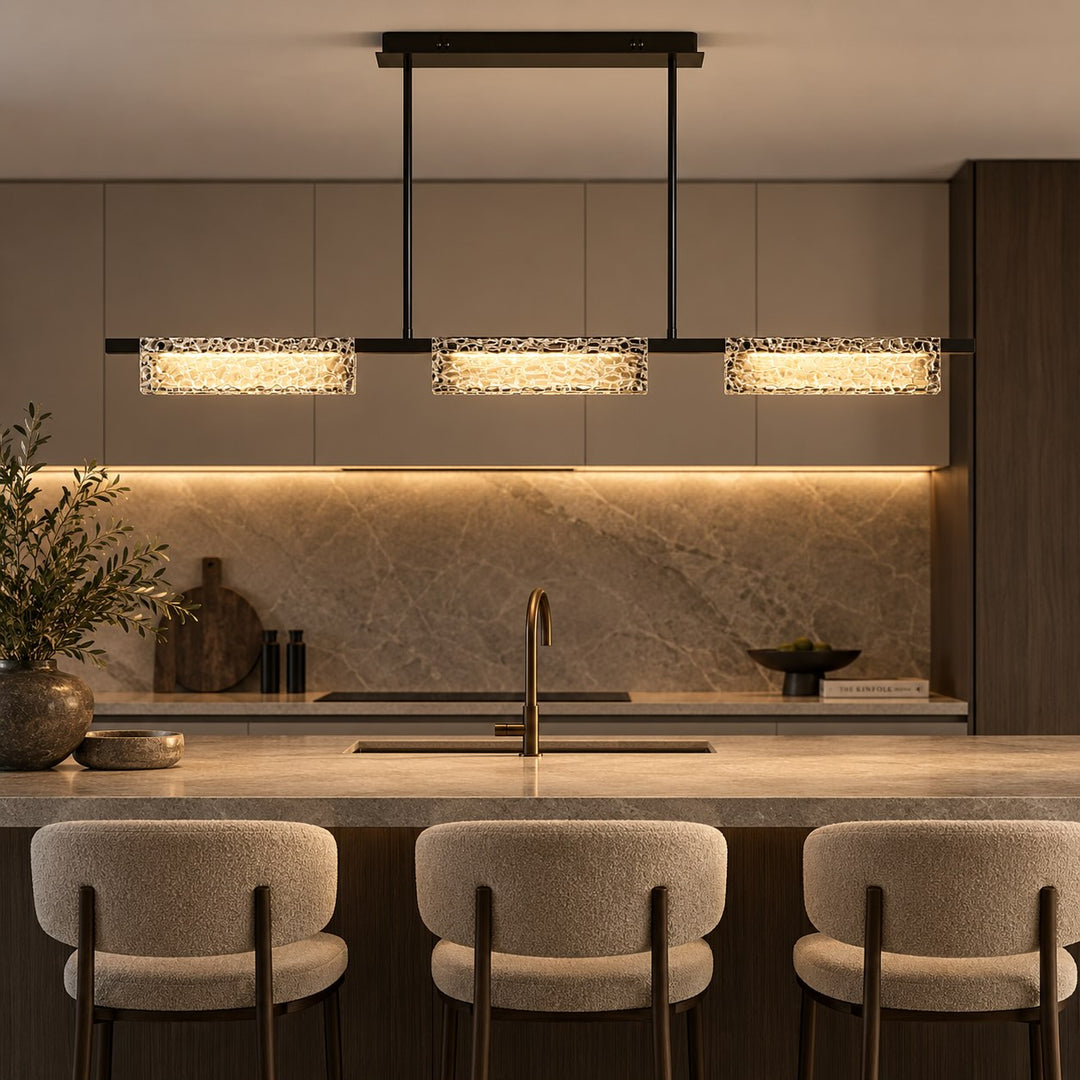 Modern 120cm Textured Glass Linear LED Pendant Light with Copper Frame