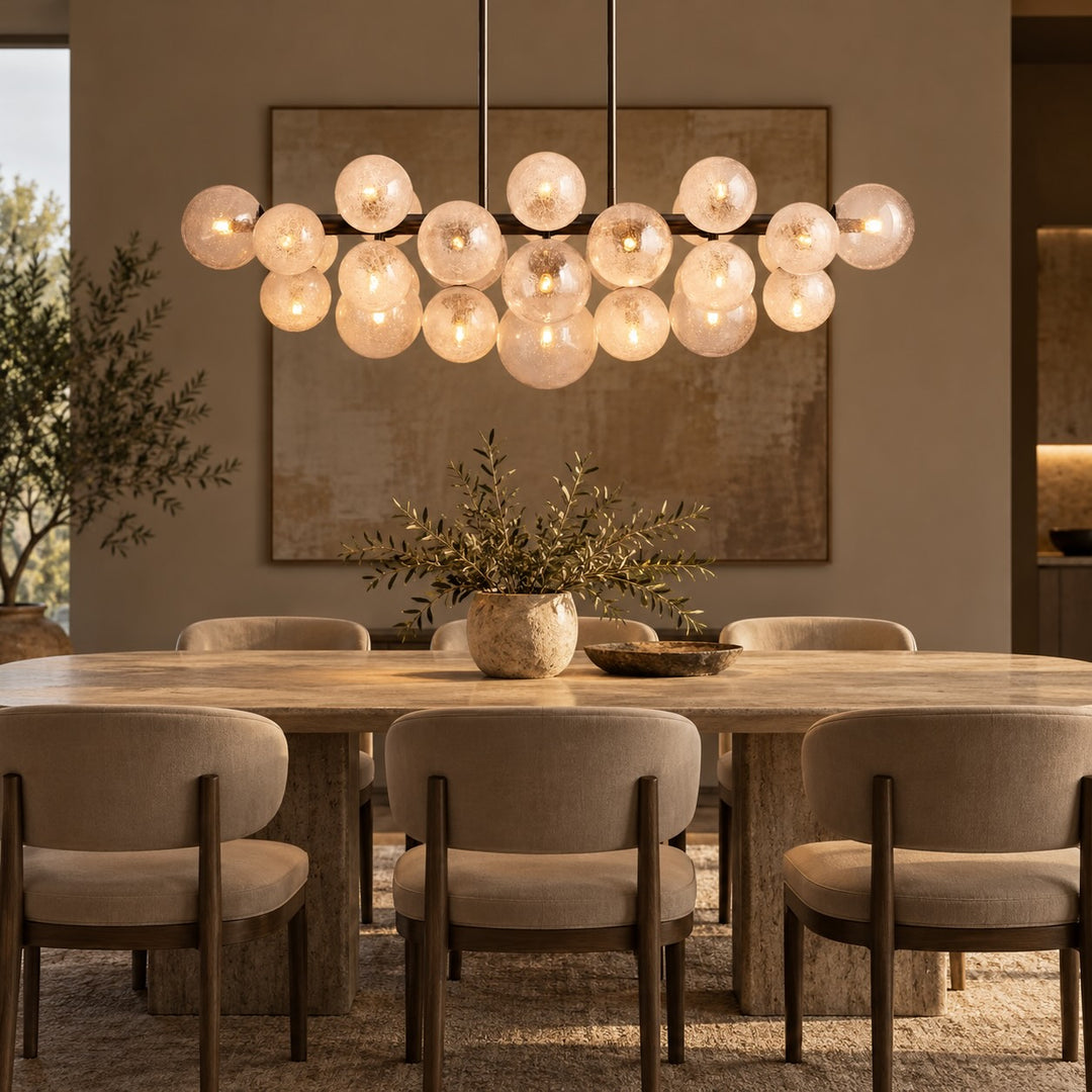 Modern Industrial Chandelier Light Adjustable Hanging Burnished Brass Steel with Hand-Blown Glass Globes