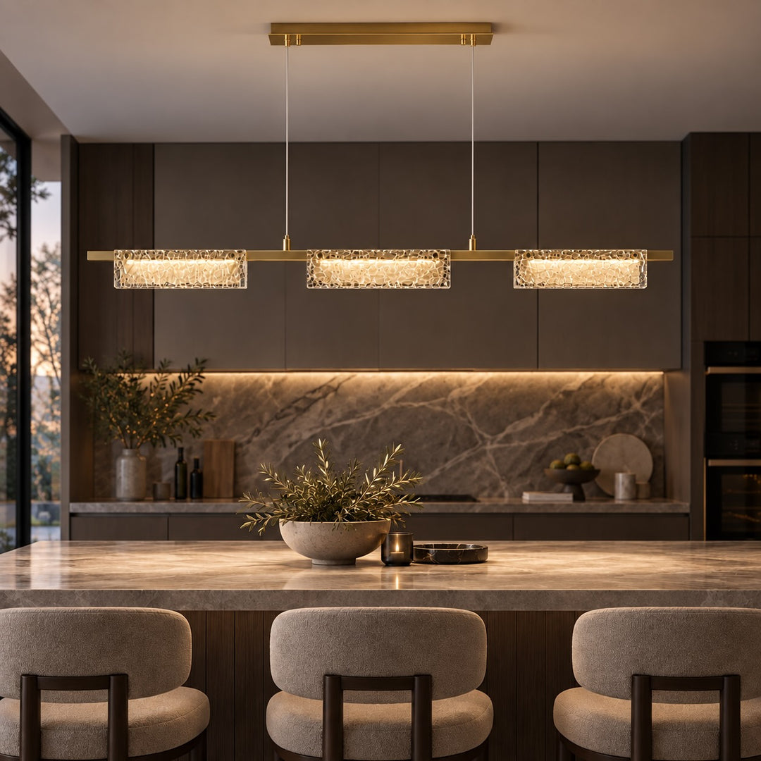 Modern 120cm Textured Glass Linear LED Pendant Light with Copper Frame