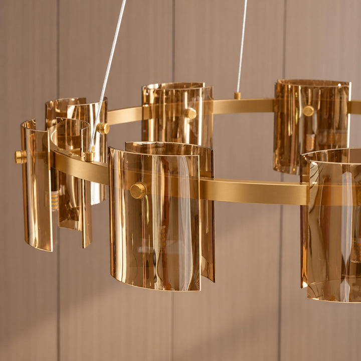 Modern Chandelier Ceiling Light Adjustable Height Metal and Glass LED Indoor Fixture