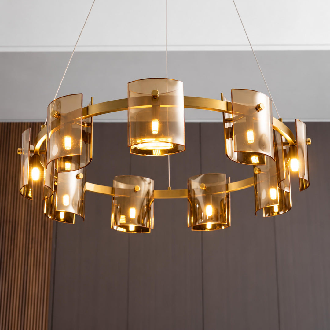 Modern Chandelier Ceiling Light Adjustable Height Metal and Glass LED Indoor Fixture