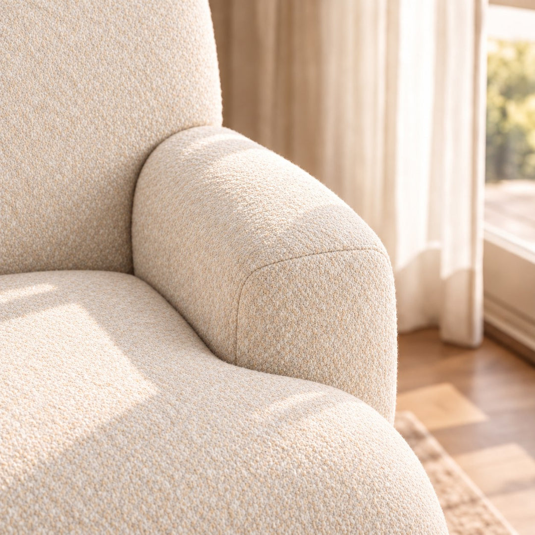 Modern Accent Chair with Upholstered Fabric and Brass Casters for Living Room Comfort