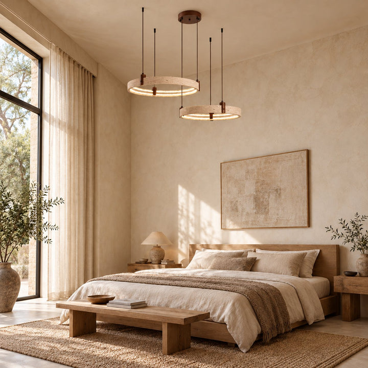 Modern Chandelier Ceiling Light Flush Mount Travertine Stone with Ambient Illumination