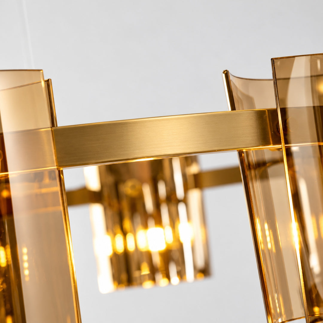 Modern Chandelier Ceiling Light Adjustable Height Metal and Glass LED Indoor Fixture