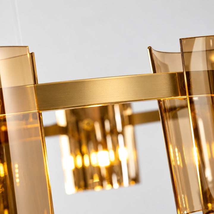 Modern Chandelier Ceiling Light Adjustable Height Metal and Glass LED Indoor Fixture