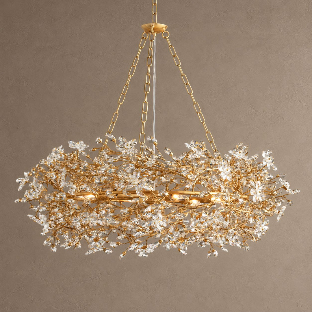 Modern Crystal Chandelier Adjustable Hanging Iron Fixture with Multiple Light Sockets