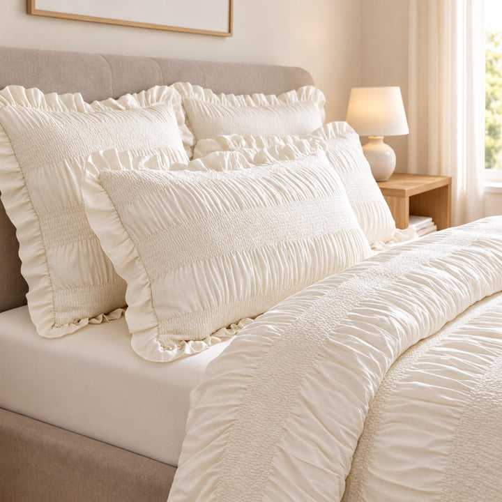 Chic Ruffle Bedding Set Twin Queen King Size Soft Polyester Decorative Duvet Cover Flat Sheet Pillowcase