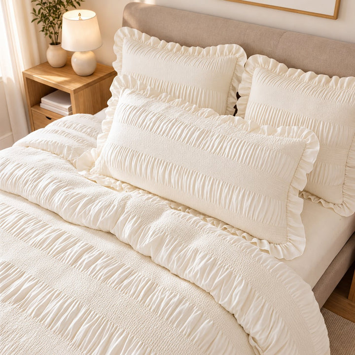 Chic Ruffle Bedding Set Twin Queen King Size Soft Polyester Decorative Duvet Cover Flat Sheet Pillowcase