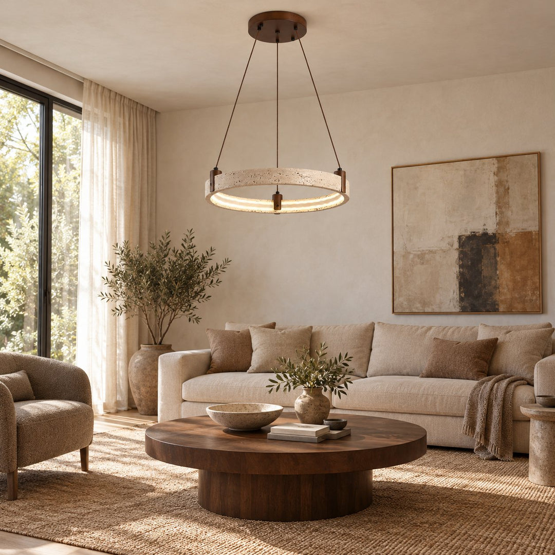 Modern Chandelier Ceiling Light Flush Mount Travertine Stone with Ambient Illumination
