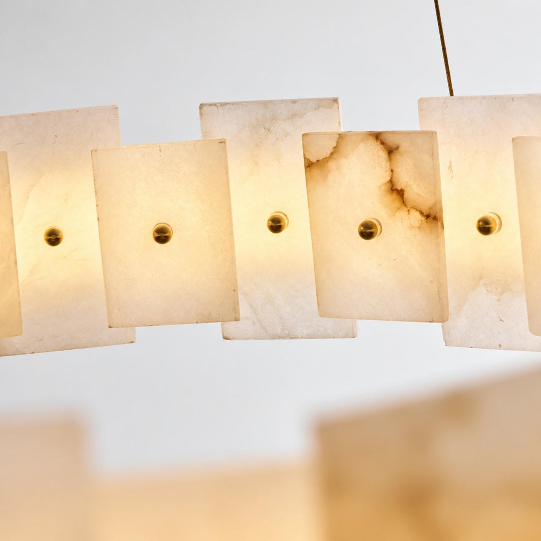 Modern Chandelier Hanging Light with Metal Frame and White Alabaster Panels Integrated LED