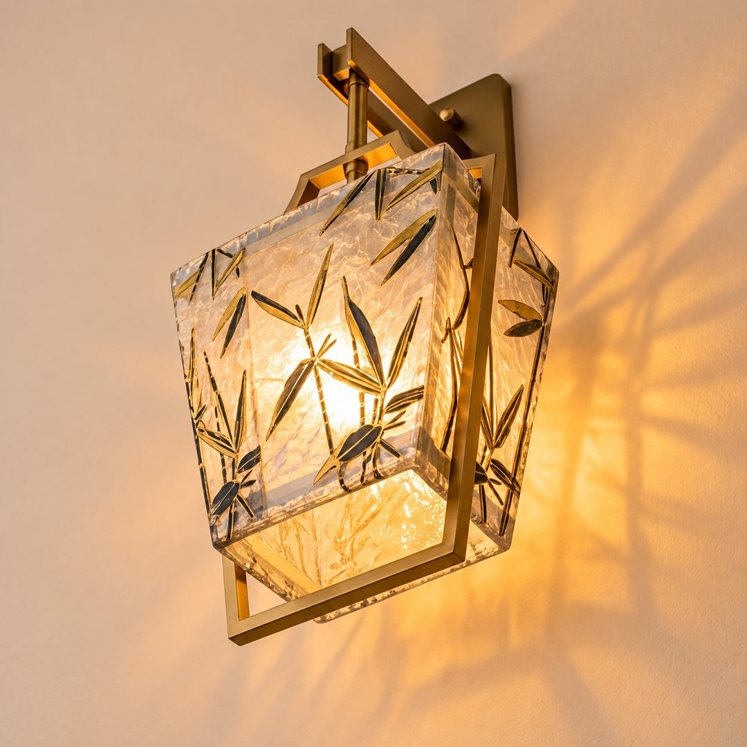Natural Brass Textured Glass Wall Sconce – Decorative Interior Wall Light