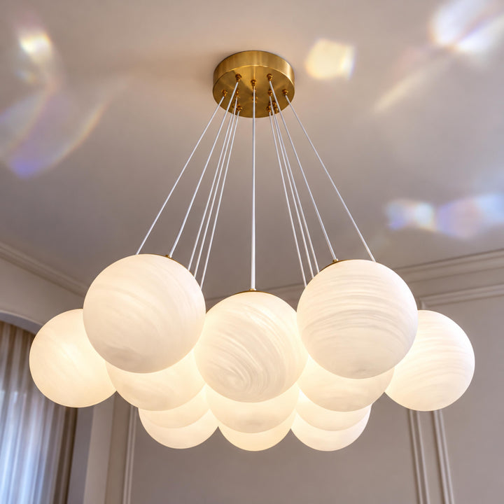 Modern Glass Chandelier Ceiling Light Hanging Metal Frame LED Compatible for Elegant Illumination