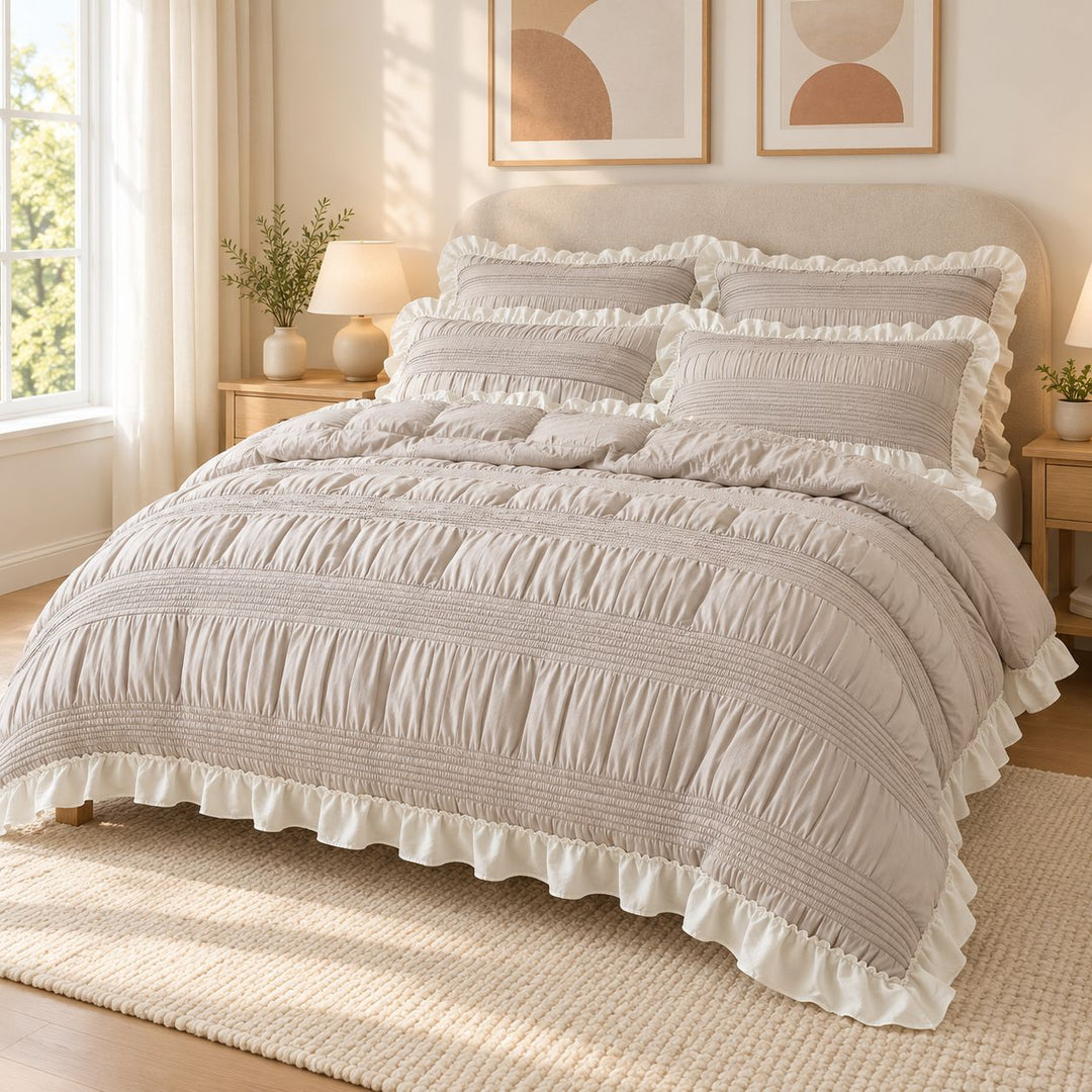 Chic Ruffle Bedding Set Twin Queen King Size Soft Polyester Decorative Duvet Cover Flat Sheet Pillowcase