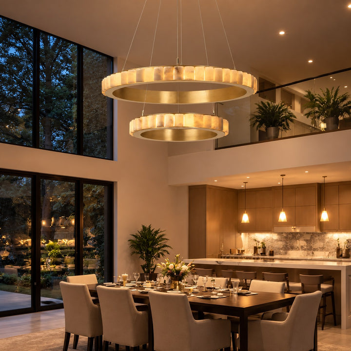 Modern Halo Chandelier Ceiling Light Flush Mount Metal Frame Adjustable Lighting