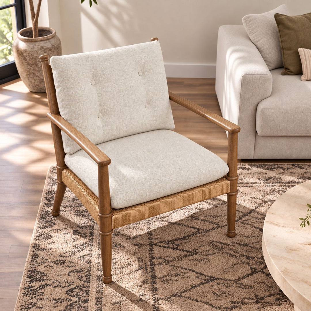Modern Accent Armchair with Tufted Cushions and Durable Ash Wood Frame for Stylish Comfort