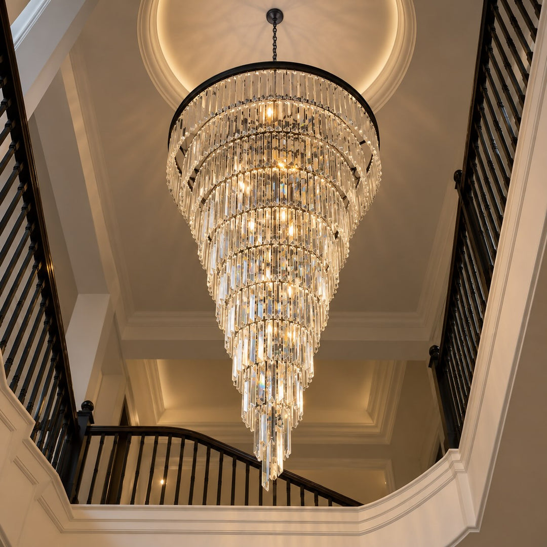 Contemporary Designer Chandelier Hanging Ceiling Light with Adjustable Chain Dimmable Crystal and Metal