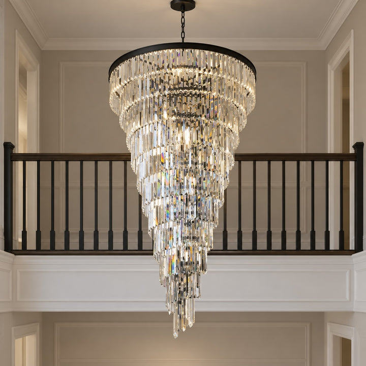 Contemporary Designer Chandelier Hanging Ceiling Light with Adjustable Chain Dimmable Crystal and Metal