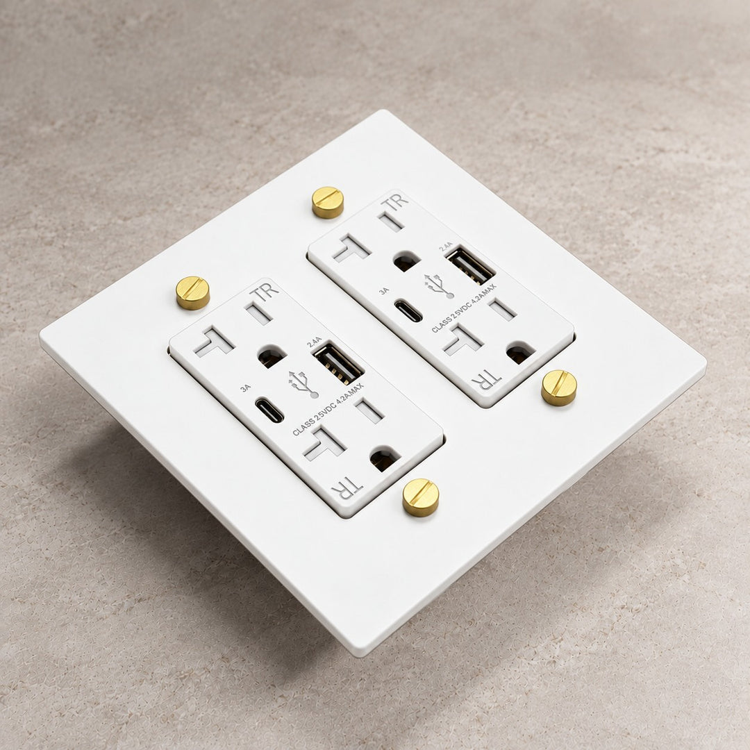 Solid Brass 20A Electrical Outlet with USB-A & USB-C – 1–4 Gang