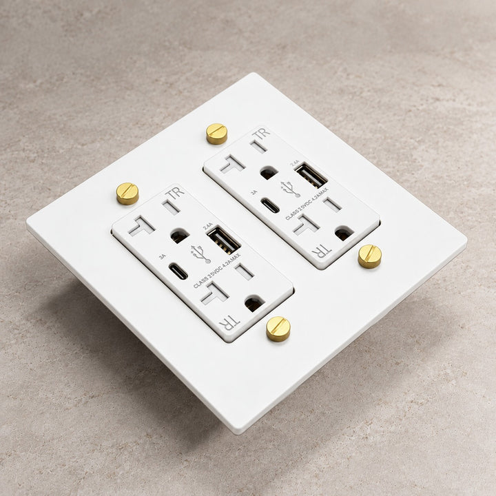Solid Brass 20A Electrical Outlet with USB-A & USB-C – 1–4 Gang