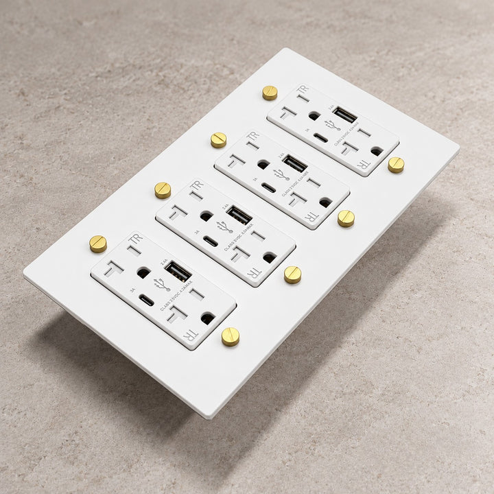 Solid Brass 20A Electrical Outlet with USB-A & USB-C – 1–4 Gang