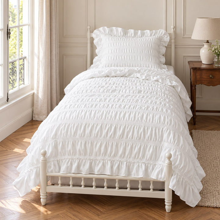 Modern Ribbed Bedding Set with Duvet Cover Flat Sheet and Pillow Cases in 100% Polyester