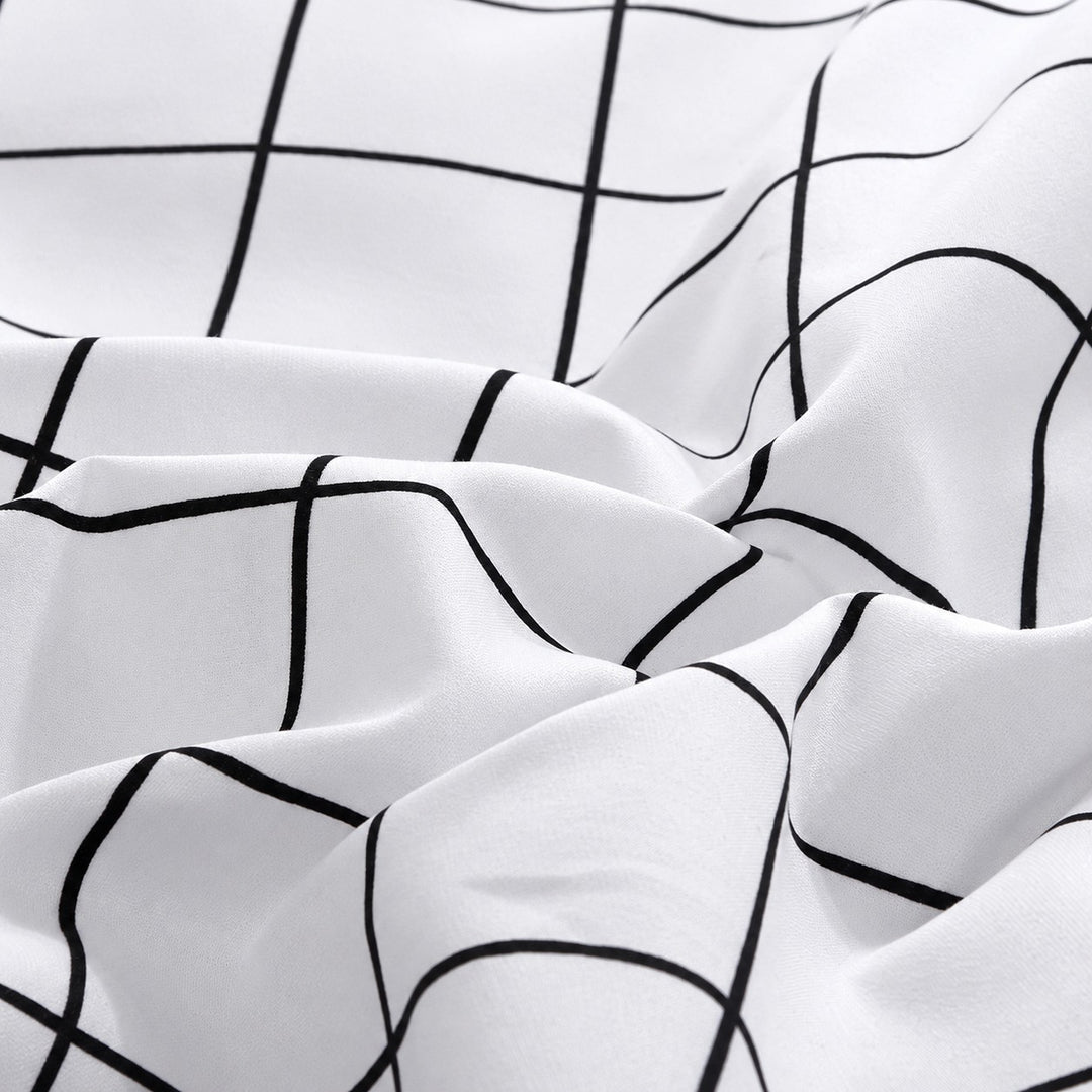 Modern Plain Grid Bedding Set Duvet Cover Flat Sheet Pillow Cases Polyester Fabric